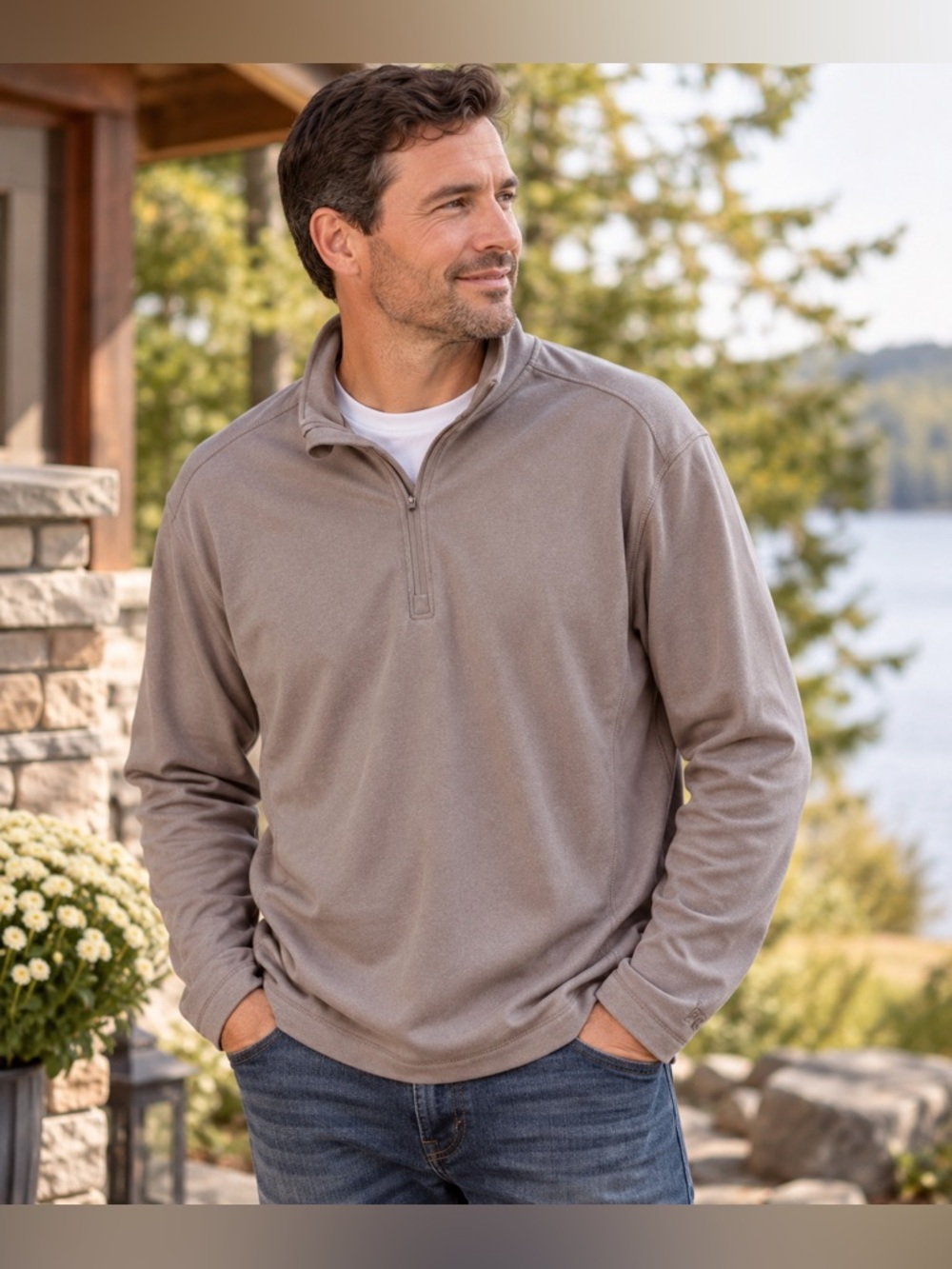 Avalanche Men’s Large Quarter Zip Pullover Taupe Tan Gray Stretch Outdoor
